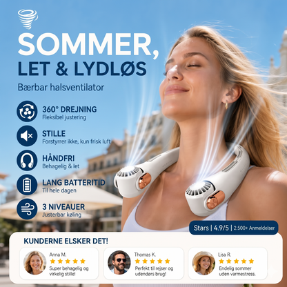 Støjsvag Håndfri Nakkeventilator med 360-Graders Køling
