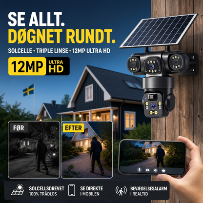 Smart Solcelle-Sikkerhedskamera – Med multivisning og sirene