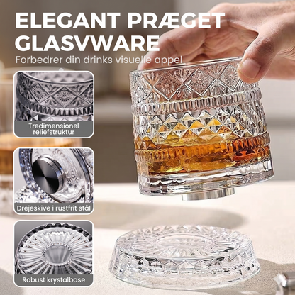 Vintage Heritage Roterende Whiskeyglas – Blyfrit Krystal med Prægninger