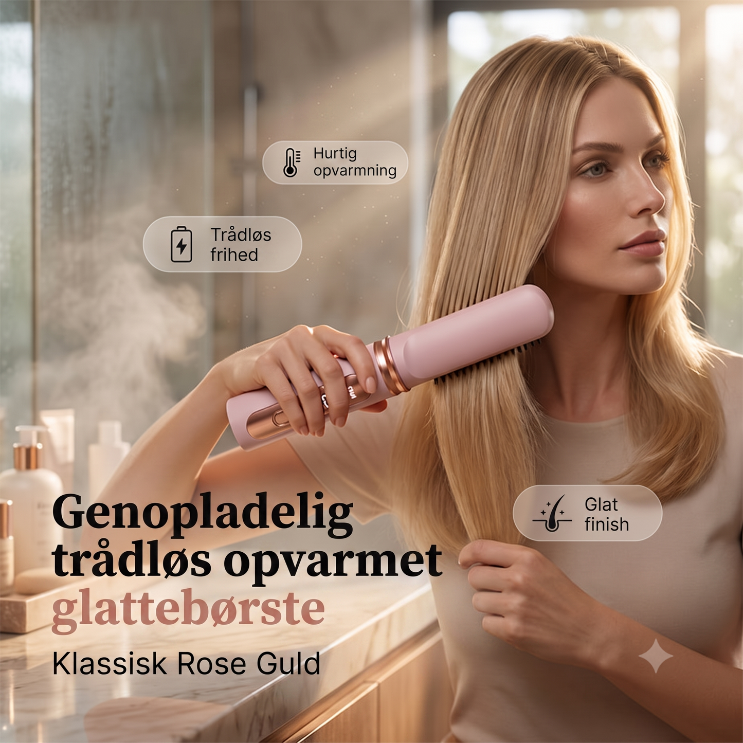 Genopladelig Trådløs Skoldningsfri Glattebørste med Digitalt Display