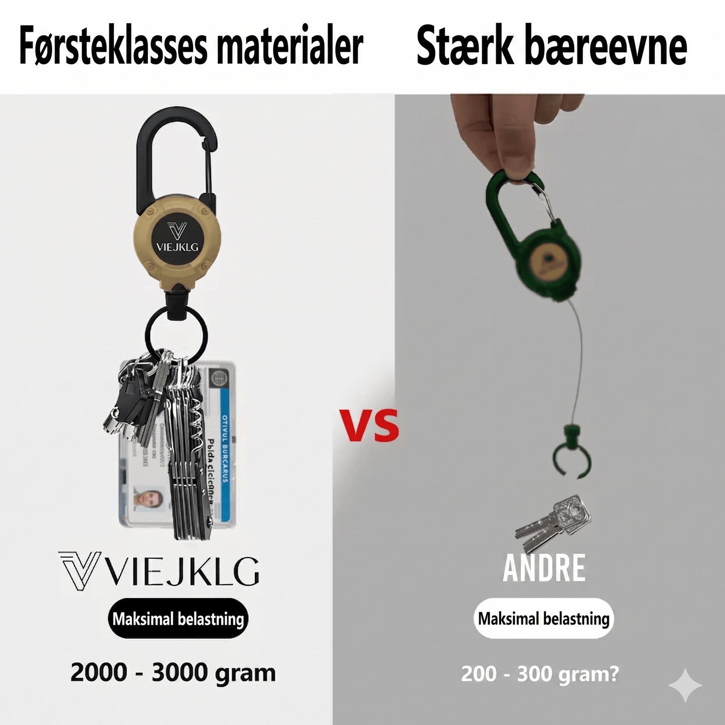 Taktisk Nøglering med Udtrækkeligt Stålkabel og Karabinhage