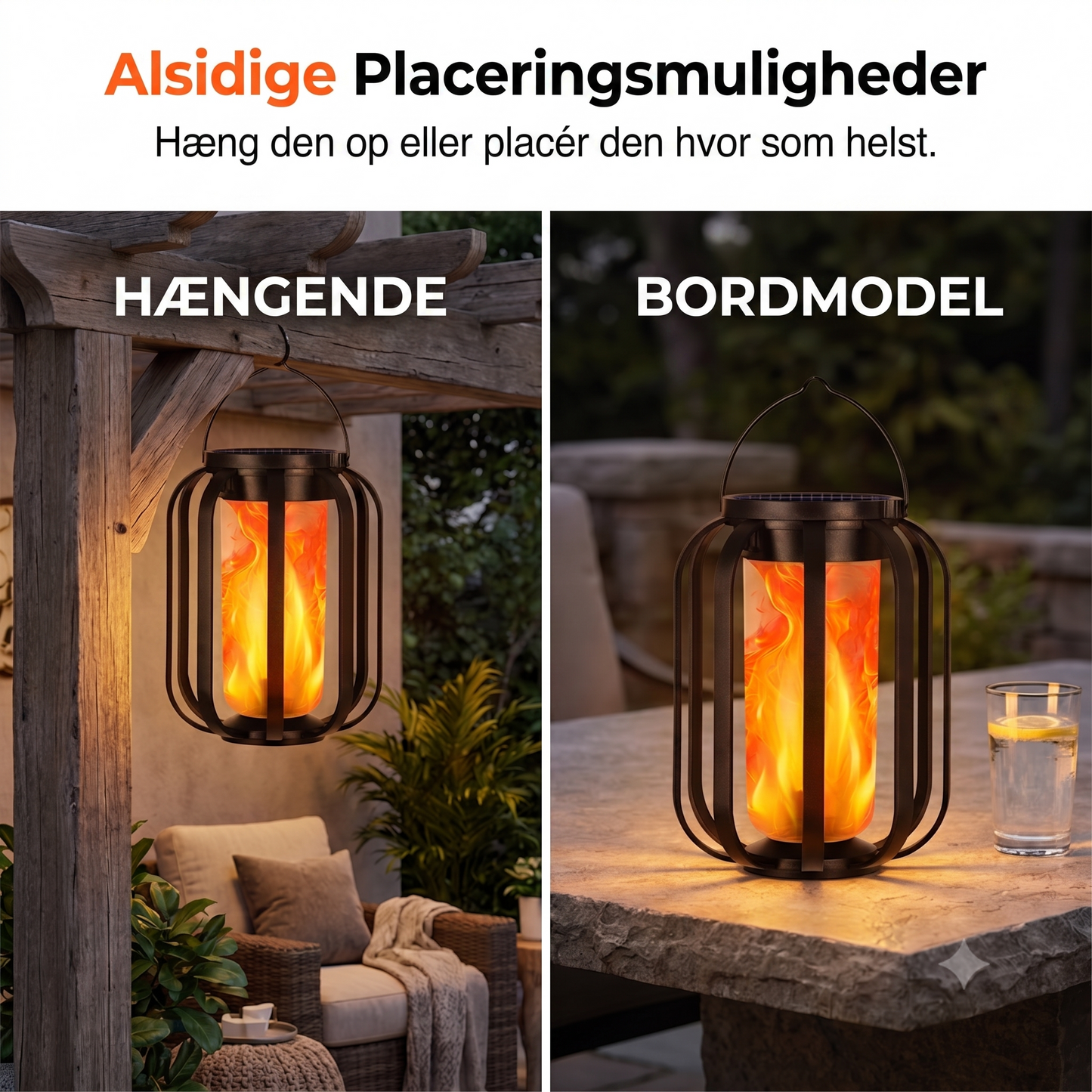 Solcelledrevet varm, flimrende flammelampe med vandtæt design og automatisk tænd/sluk