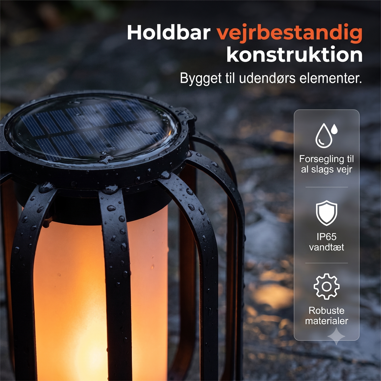 Solcelledrevet varm, flimrende flammelampe med vandtæt design og automatisk tænd/sluk