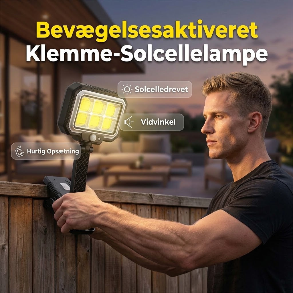 Smart Solcellelampe med Klemme & Sensor – Lys Hvor Som Helst Uden Værktøj
