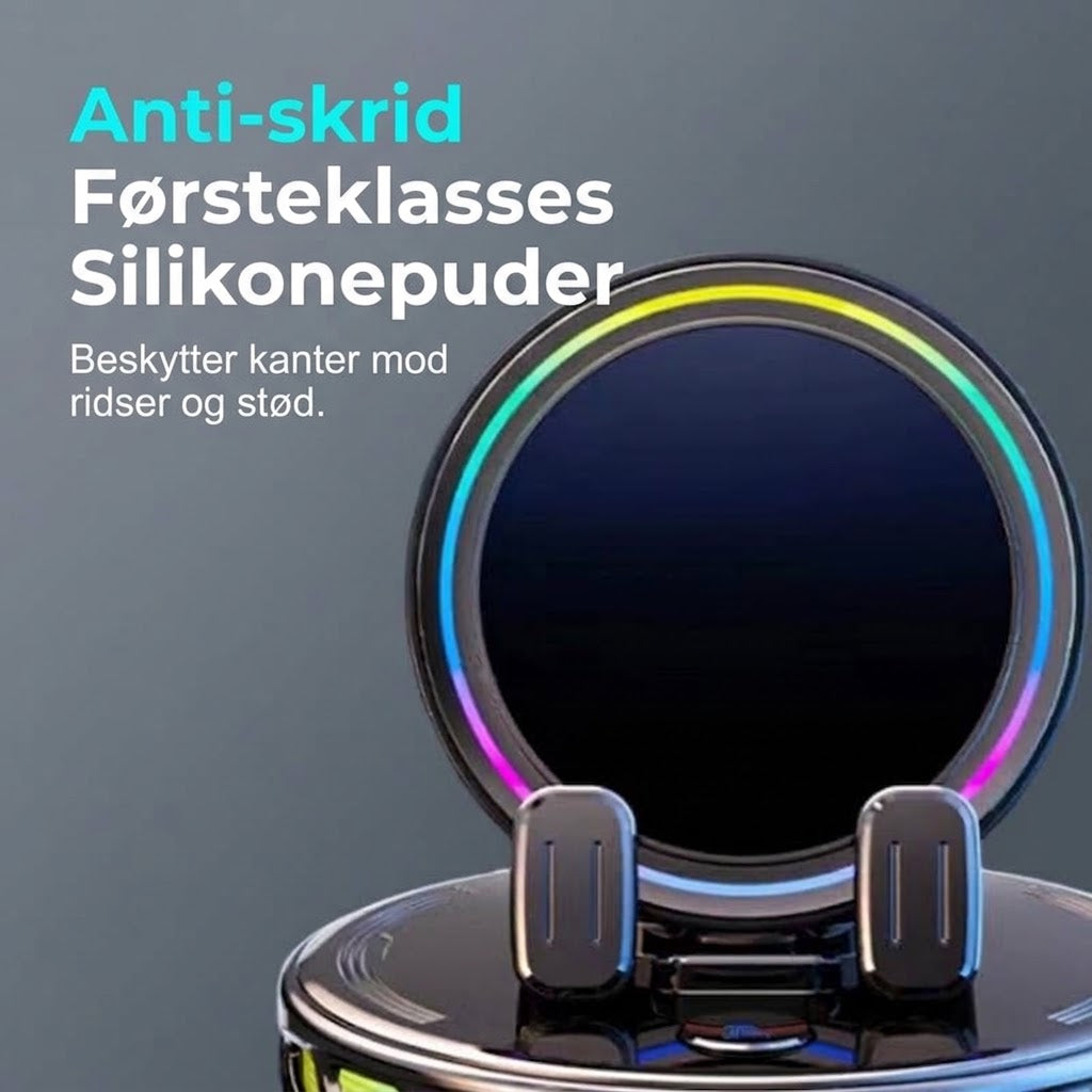 360° Roterbar Mobilholder til Bilen med Trådløs Opladning og RGB-lys