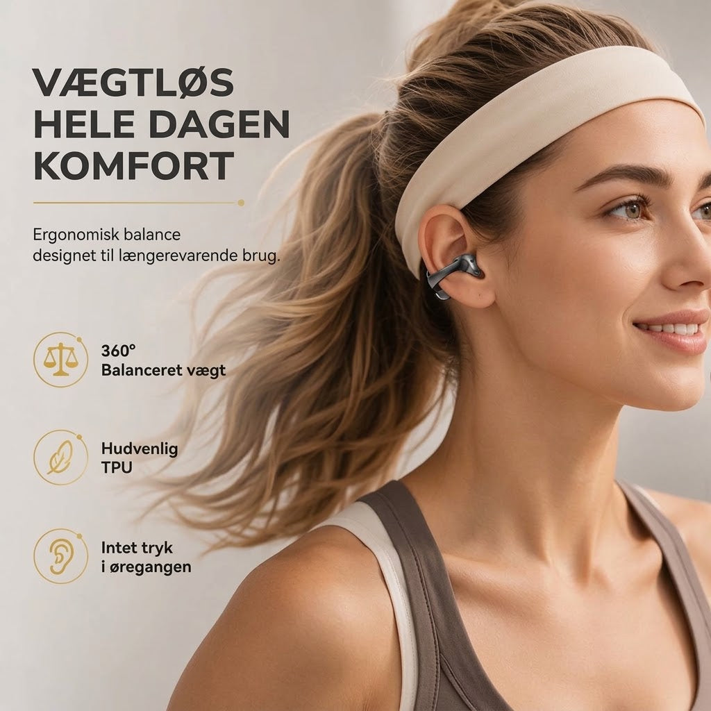 Åbne Bluetooth-øretelefoner med clip-on-design til trådløs lyd og komfort
