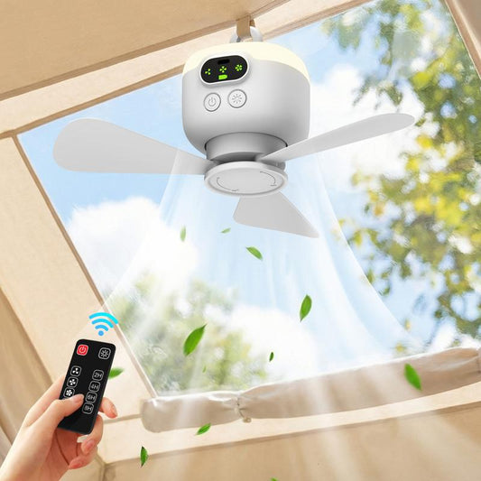3-i-1 Camping Ventilator med Lys – Ultralydsvag motor, timer & aftageligt design