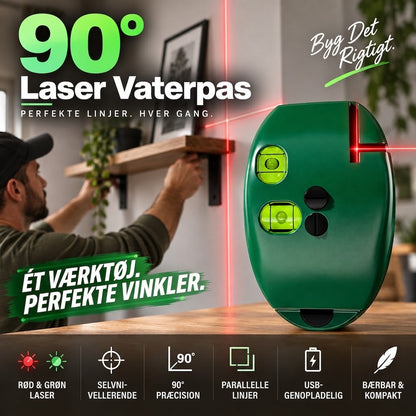 90° Laservaterpas med Krydslaser – Højpræcision til Fliser, Maling og Montering