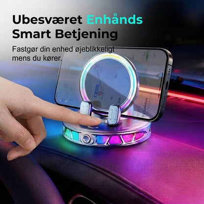 360° Roterbar Mobilholder til Bilen med Trådløs Opladning og RGB-lys