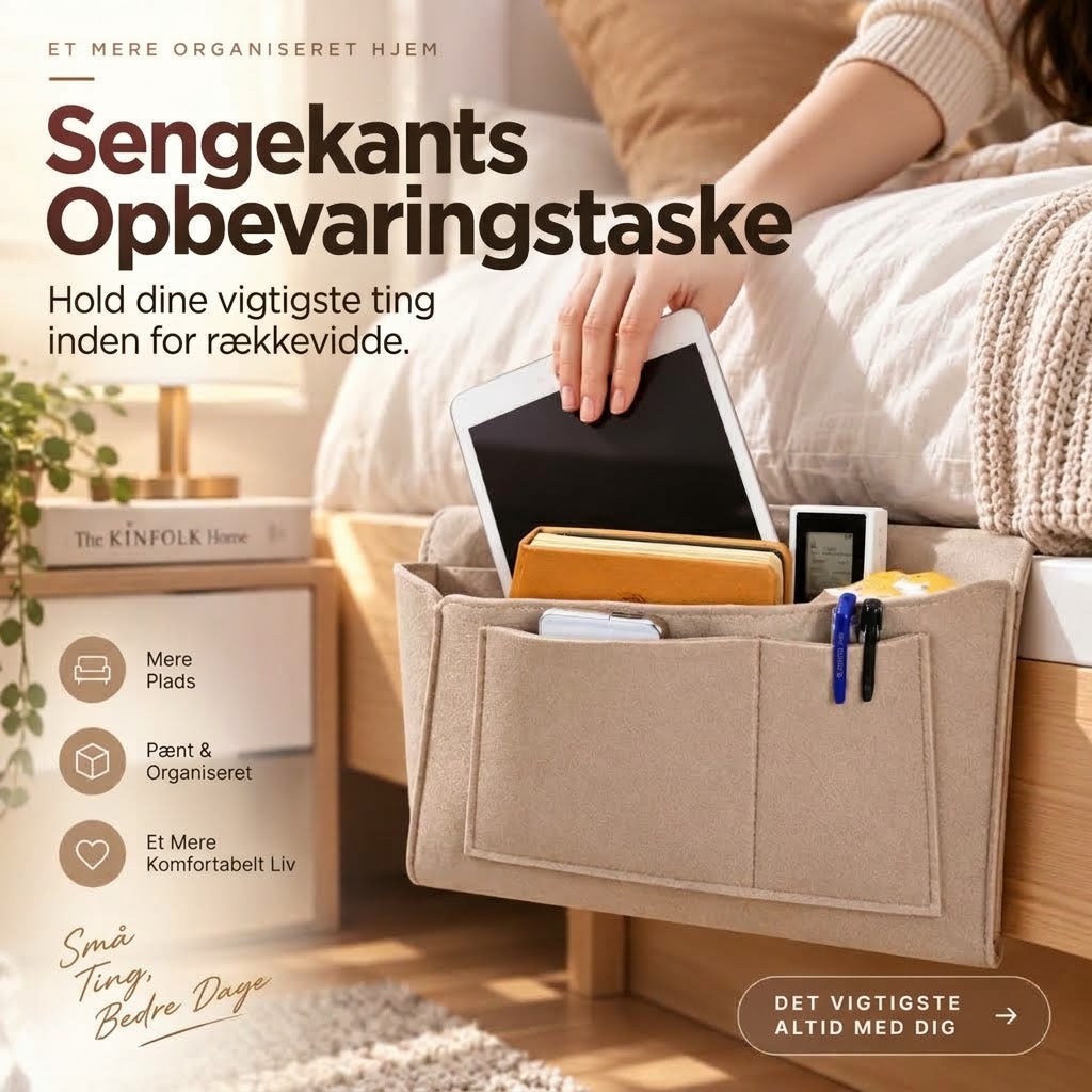 Praktisk Sengelomme i Filt – Sengeorganizer Uden Montering