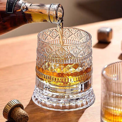 Vintage Heritage Roterende Whiskeyglas – Blyfrit Krystal med Prægninger