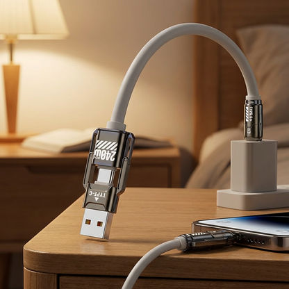 4-i-1 Hurtigladekabel (240W) – USB-C & USB-A i Ultra-blød Silikone
