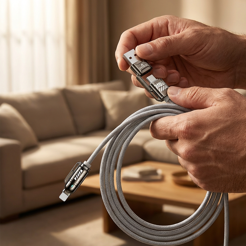 4-i-1 Hurtigladekabel (240W) – USB-C & USB-A i Ultra-blød Silikone