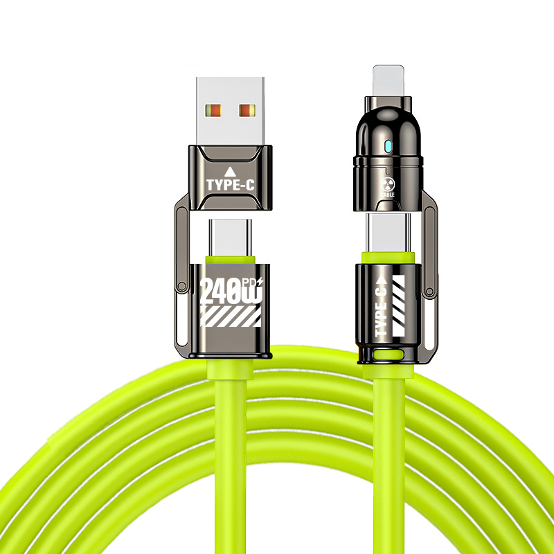 4-i-1 Hurtigladekabel (240W) – USB-C & USB-A i Ultra-blød Silikone