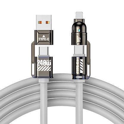 4-i-1 Hurtigladekabel (240W) – USB-C & USB-A i Ultra-blød Silikone