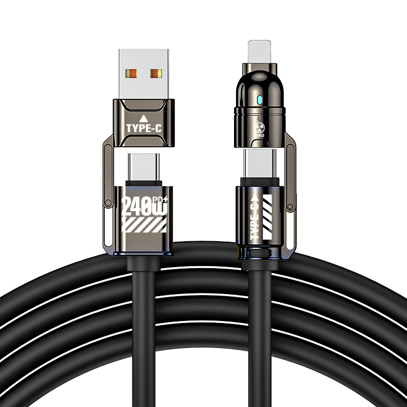 4-i-1 Hurtigladekabel (240W) – USB-C & USB-A i Ultra-blød Silikone