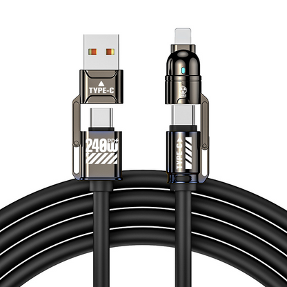 4-i-1 Hurtigladekabel (240W) – USB-C & USB-A i Ultra-blød Silikone