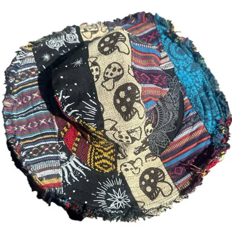 Patchwork Solhat i Hamp – Håndlavet Bøllehat med Bred Skygge