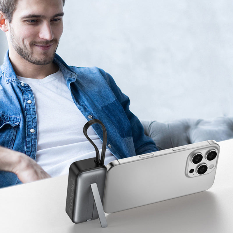 Ultra-kompakt Rejse-Powerbank – Integreret USB-C & Lightning + Magnetisk Wireless