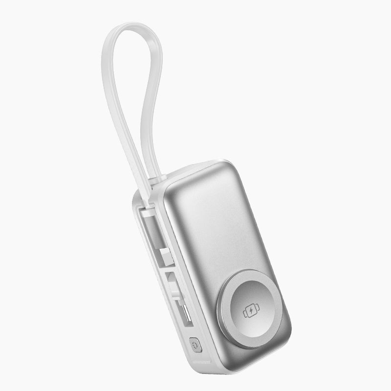 Ultra-kompakt Rejse-Powerbank – Integreret USB-C & Lightning + Magnetisk Wireless
