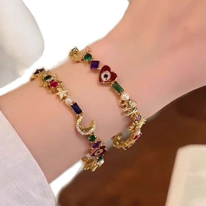 Boho-Elegance Armbånd – Himmelske Symboler & Multifarvede Krystaller