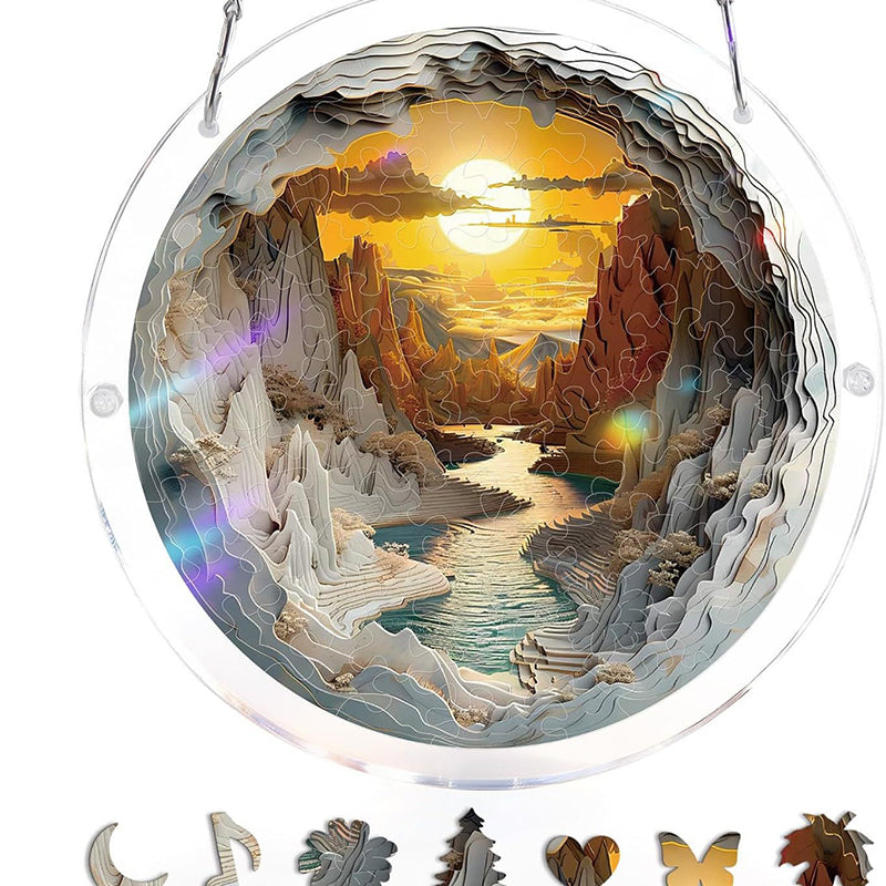 Puslespils-Panorama: Akryl Suncatcher med Hav & Solnedgang