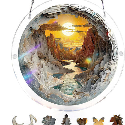 Puslespils-Panorama: Akryl Suncatcher med Hav & Solnedgang