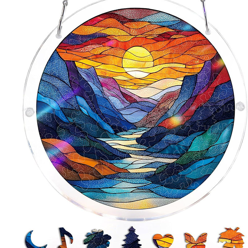 Puslespils-Panorama: Akryl Suncatcher med Hav & Solnedgang