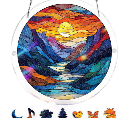 Puslespils-Panorama: Akryl Suncatcher med Hav & Solnedgang