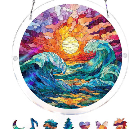 Puslespils-Panorama: Akryl Suncatcher med Hav & Solnedgang