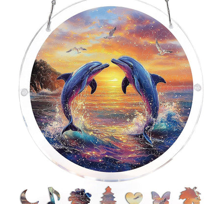 Puslespils-Panorama: Akryl Suncatcher med Hav & Solnedgang