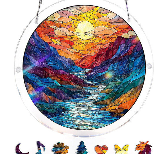 Puslespils-Panorama: Akryl Suncatcher med Hav & Solnedgang