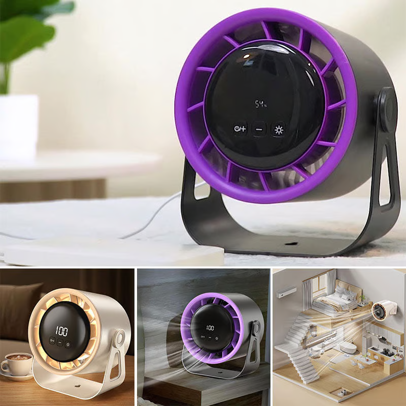 Genopladelig Bordventilator med Smart LED-Skærm