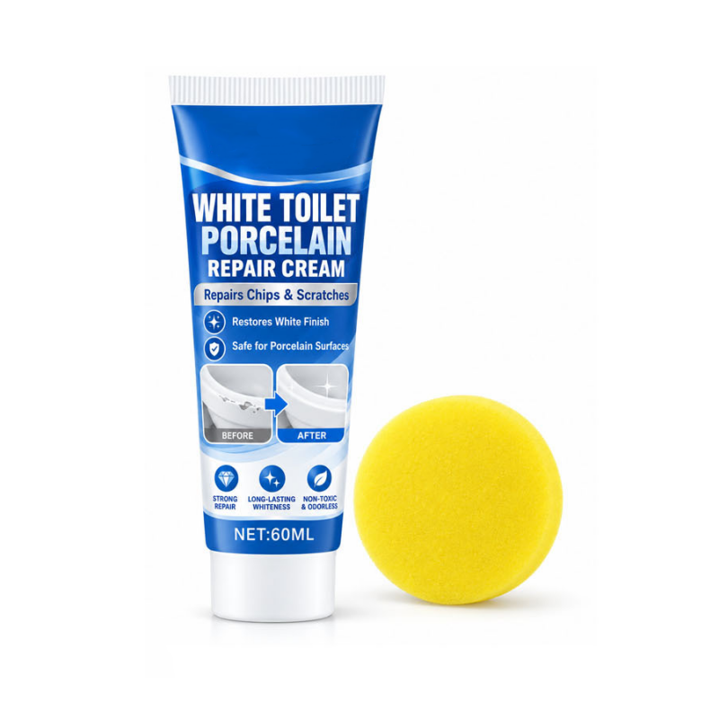 Hvid reparationscreme til porcelæn og sanitetsartikler til nem udbedring af skader og revner